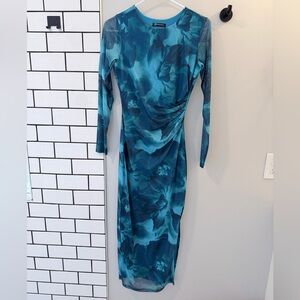 Chic Long Sleeve Floral Dress in Teal